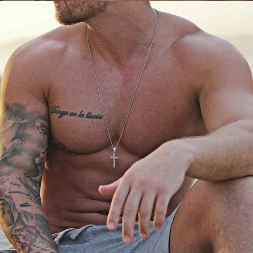 New Men Cross Silver Coated Necklace Pendant